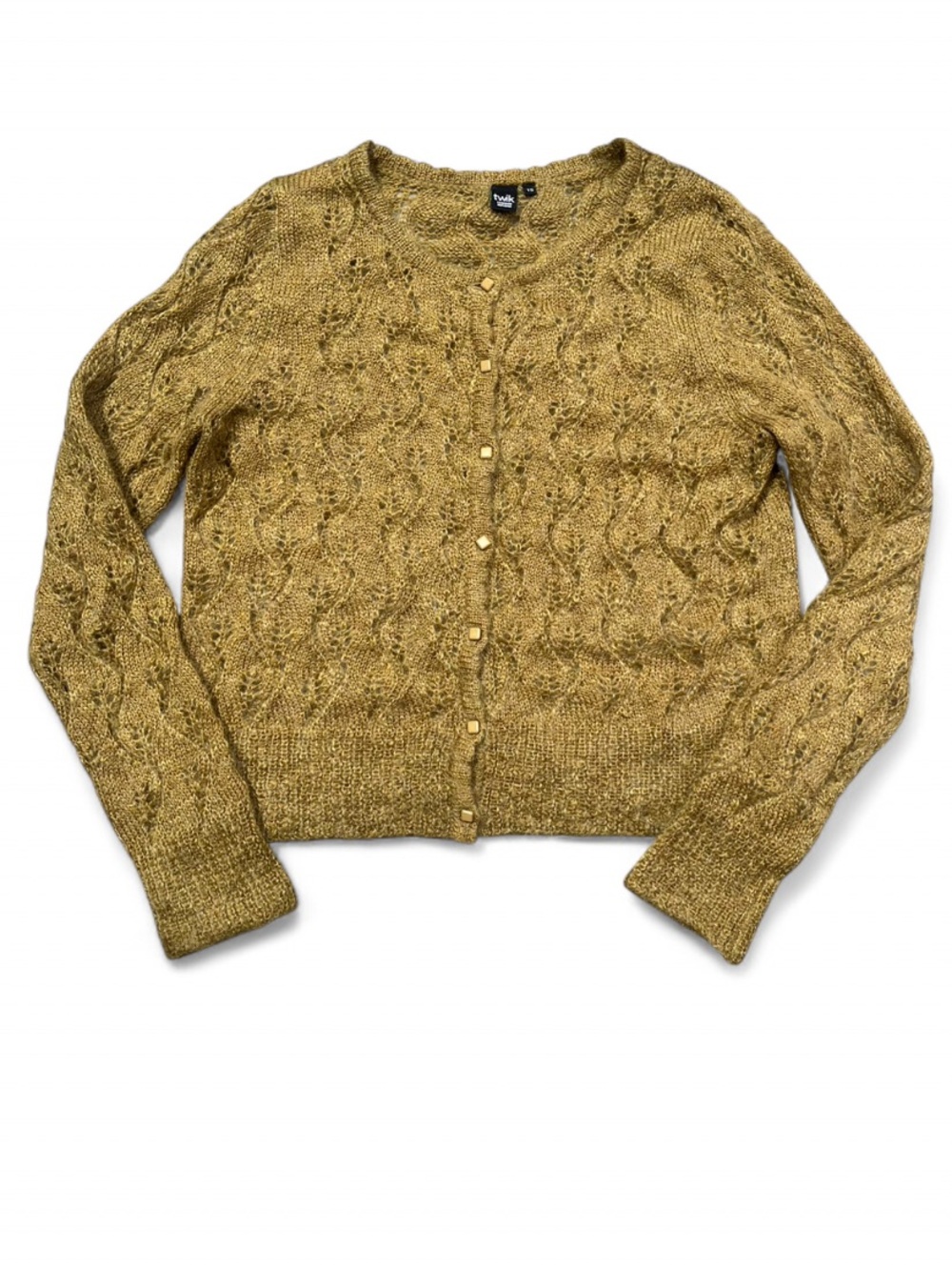 Simons Twik size XL moss green Gold mohair Cable-Knit Button Cardigan Sweater